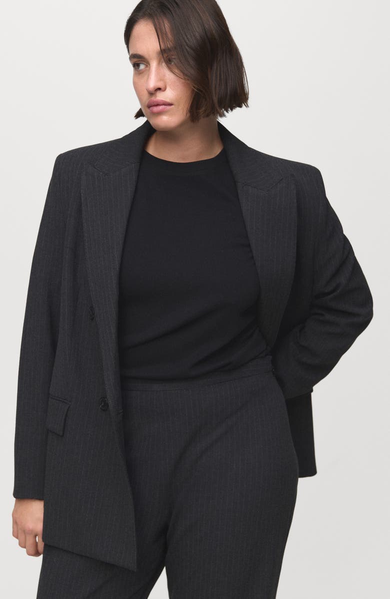 MANGO Pinstripe Suit Trousers, Alternate, color, Dark Heather Grey