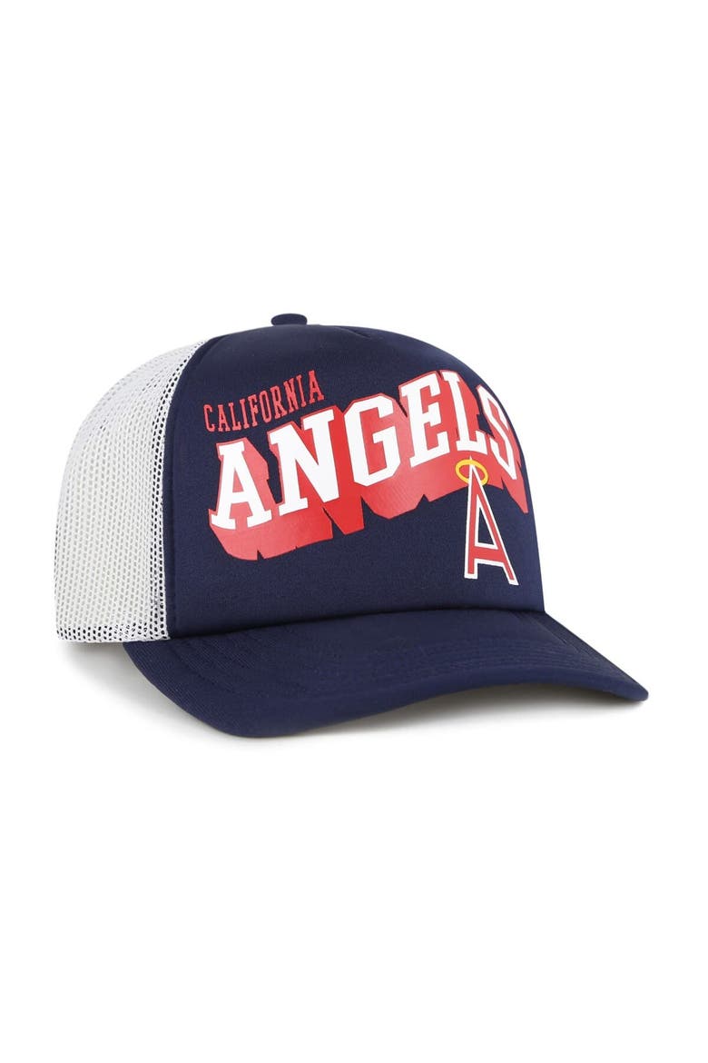 Men's '47 Navy Los Angeles Angels Meander Foam Trucker Snapback Hat, Alternate, color, Navy