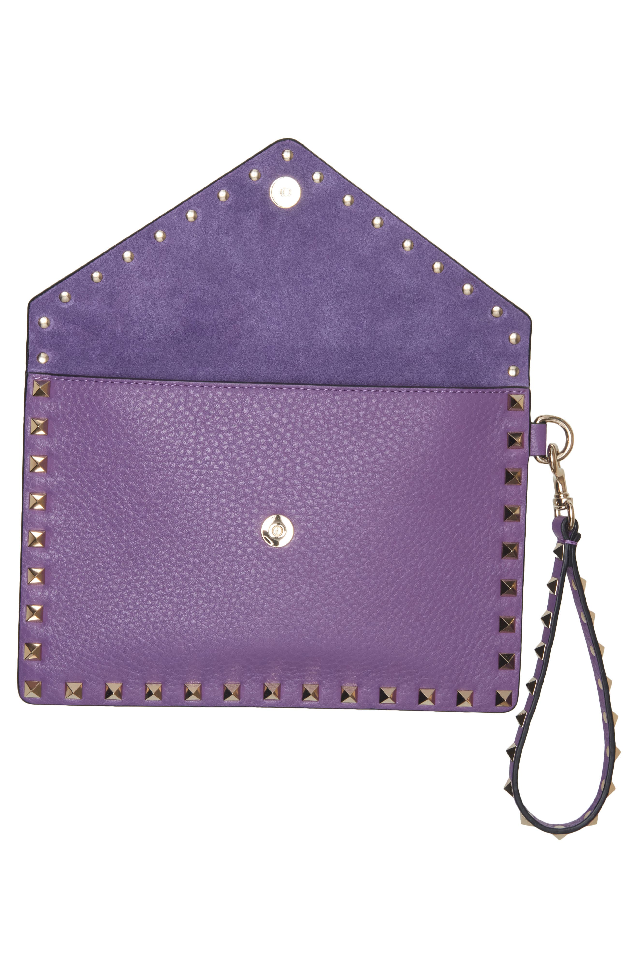 Medium Rockstud Leather Clutch, Alternate, color, VIOLET