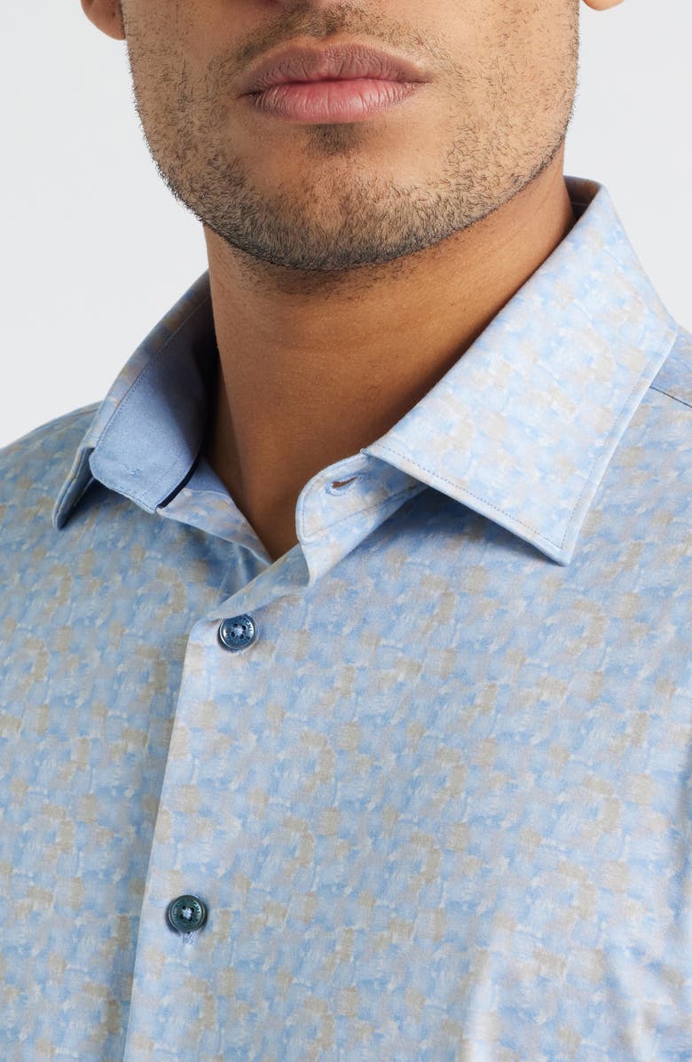 Bugatchi Jimmy OoohCotton<sup>®</sup> Abstract Print Button-Up Shirt, Alternate, color, Air Blue