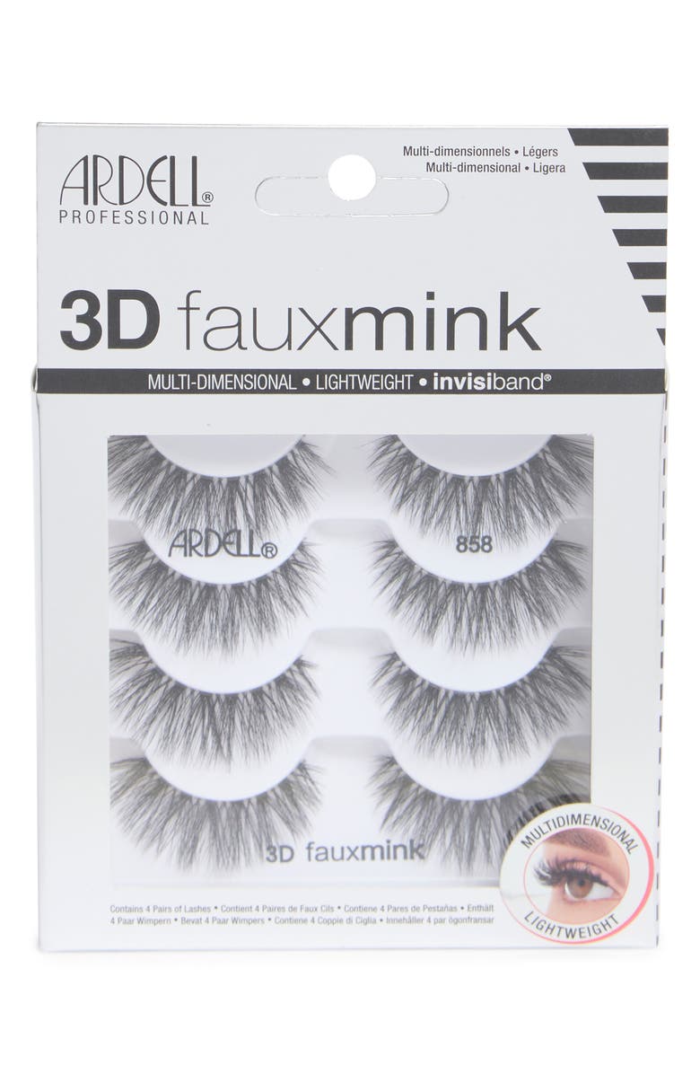 ARDELL 4-Pack 3D Fauxmink 858 Lashes, Main, color,