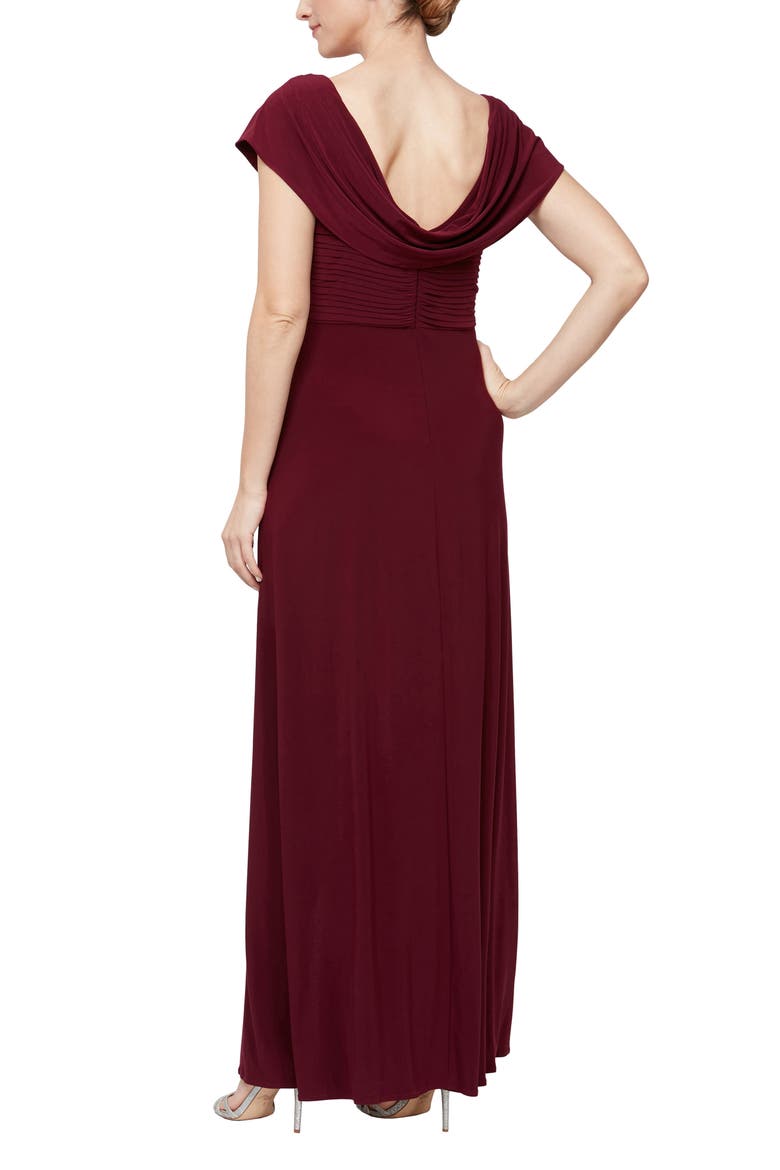 Cowl Neck Beaded Waist Evening Gown, Alternate, color, MERLOT