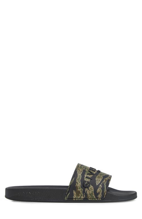 Givenchy Logo-embossed Slides In Black/khaki