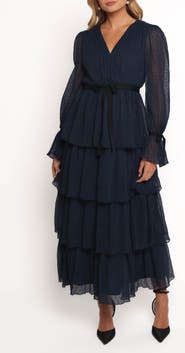 Petal 
Pup Antoinette Long Sleeve Tiered Clip Dot Chiffon Cocktail Dress