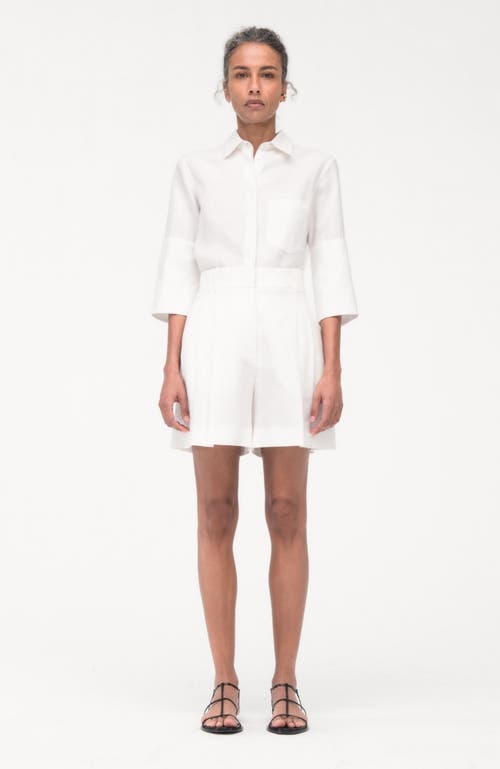 Another Tomorrow Pleated Linen Shorts In White