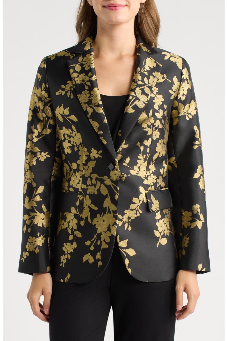 Metallic Floral One Button Blazer, Alternate, color, ANNE BLACK/ GOLD