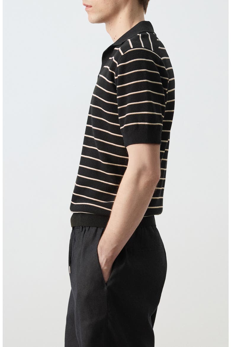 Stripe Knit Polo, Alternate, color, BLACK