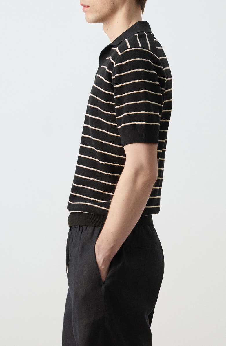 MANGO Stripe Knit Polo, Alternate, color, Black