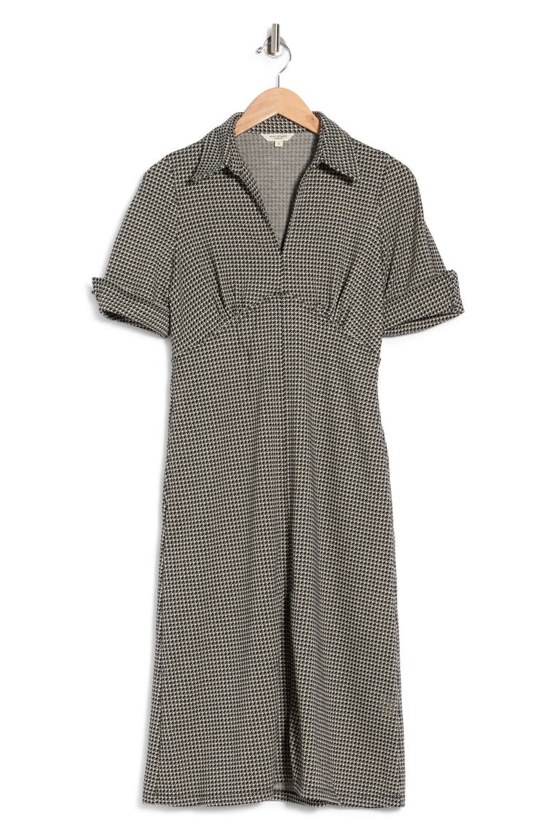 Short Sleeve A-Line Dress, Main, color, BLACK/ CREAM PLUS DIAGONALS