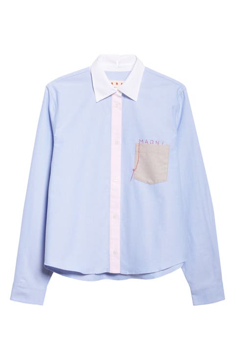 Mending Logo Colorblock Cotton Poplin Button-Up Shirt