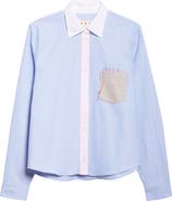 Marni Mending Logo Colorblock Cotton Poplin Button-Up Shirt