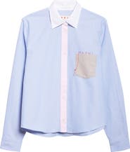 Marni Mending Logo Colorblock Cotton Poplin Button-Up Shirt