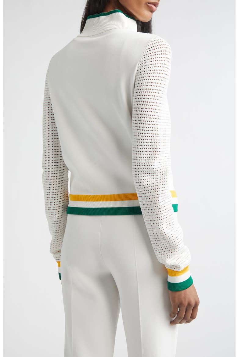 Geometric Point Open Knit Zip-Up Jacket, Alternate, color, BRIGHT WHITE MULTI