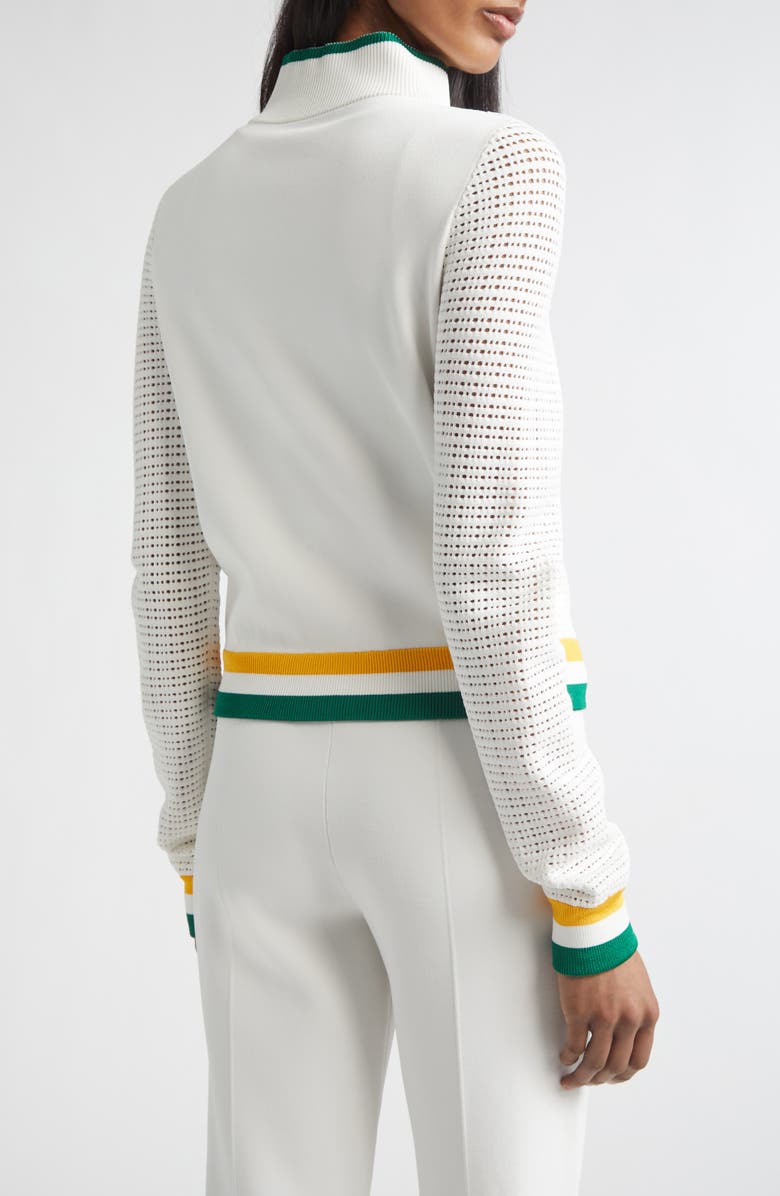 ST. JOHN Geometric Point Open Knit Zip-Up Jacket, Alternate, color, Bright White Multi