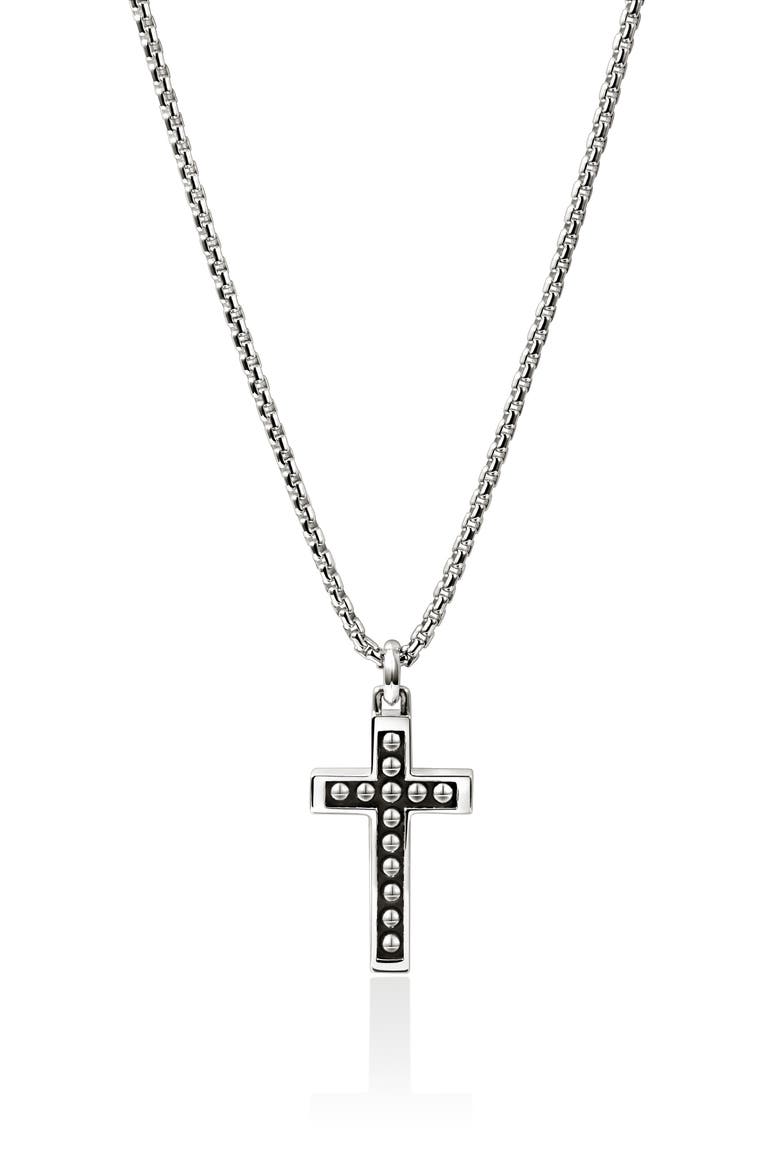 Nailhead Cross Pendant Necklace, Main, color, SILVER