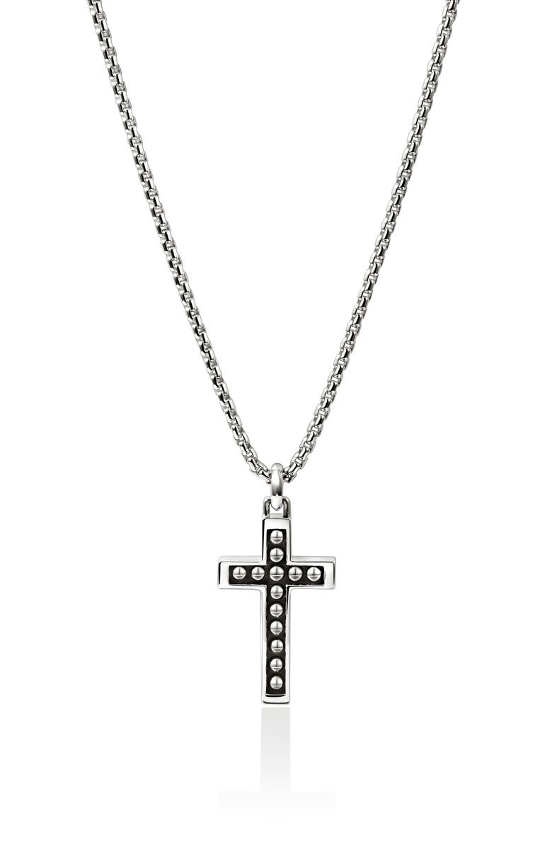 John Hardy Nailhead Cross Pendant Necklace, Main, color, Silver