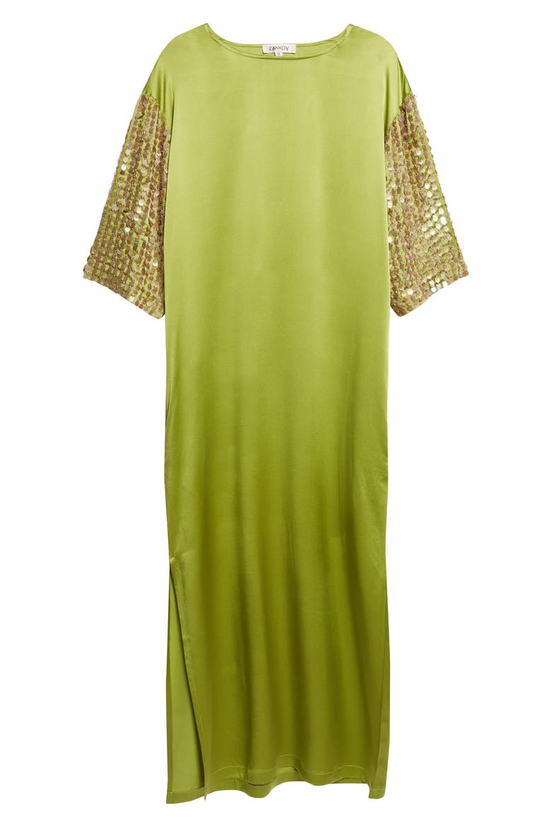 Jewels Paillette Embellished Silk Satin Dress, Alternate, color, ALOE
