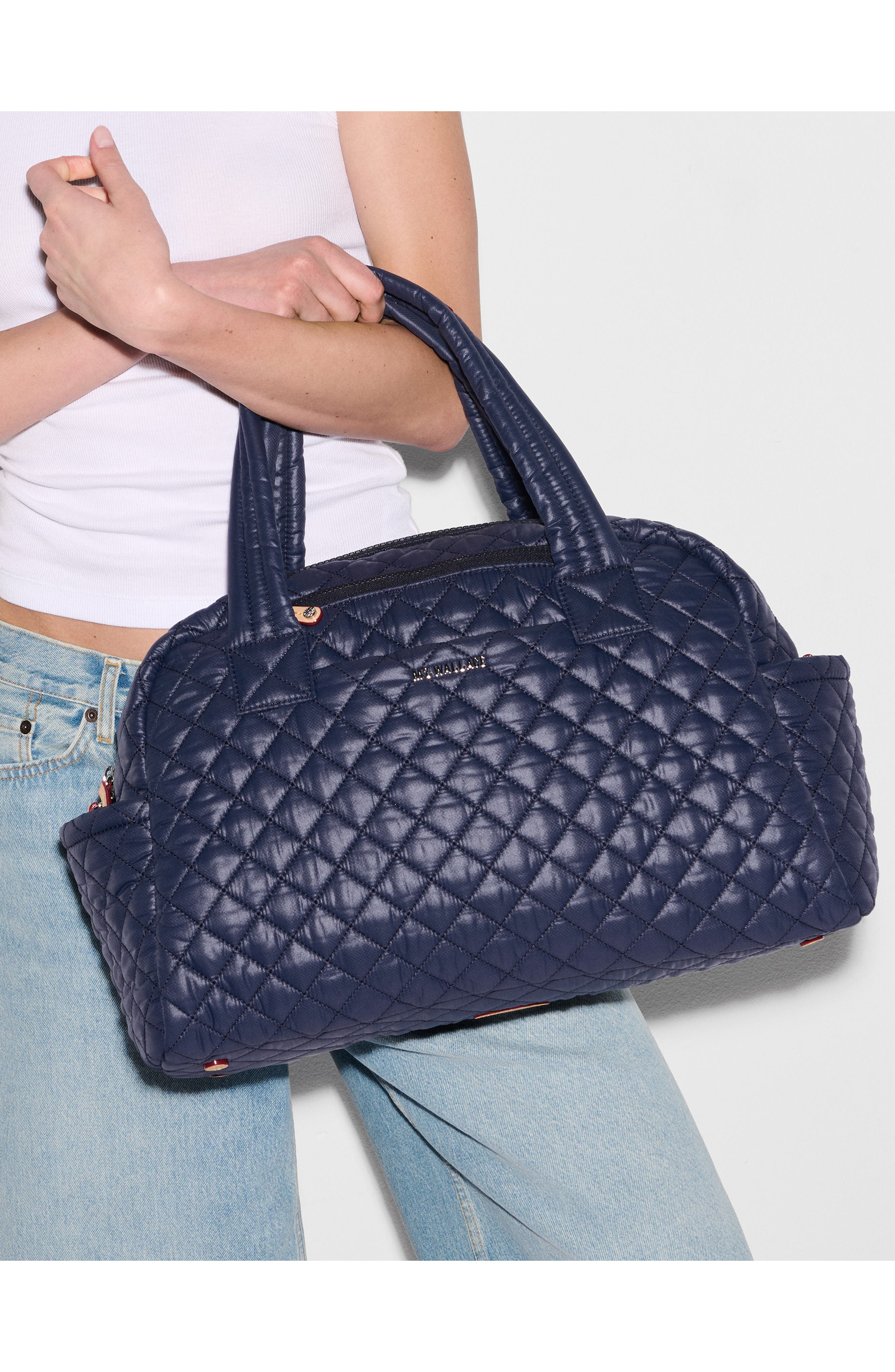 MZ Wallace Jimmy Deluxe Quilted Nylon Duffle Bag, Alternate, color, Dawn