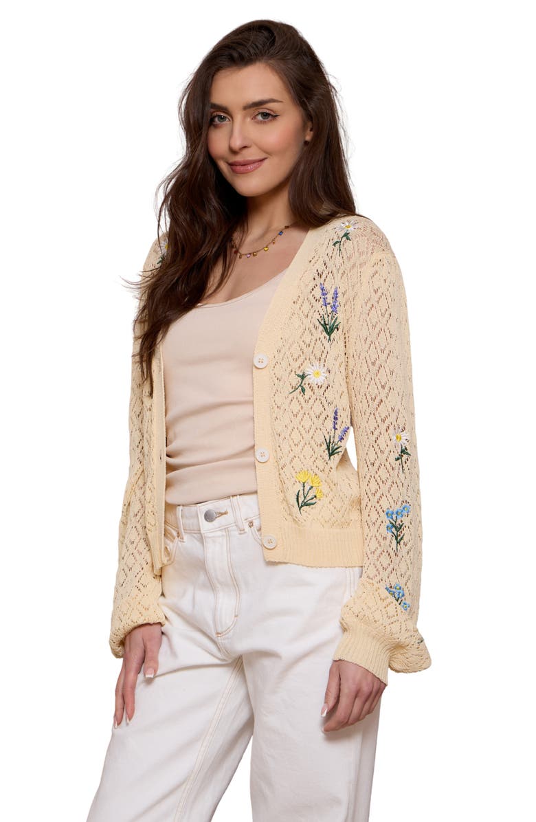SAACHI Floral Embroidered Cardigan, Alternate, color, Ivory