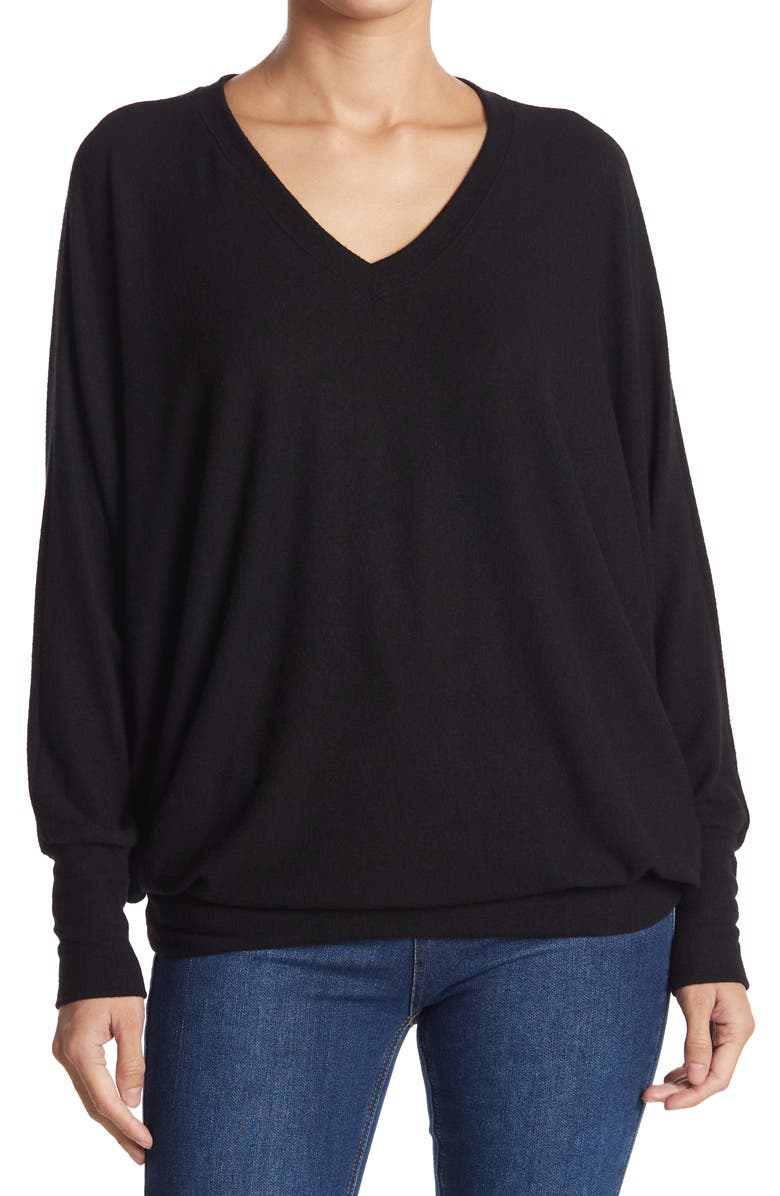 GO COUTURE Dolman Sleeve Tunic Sweater, Main, color, Black Dye 2