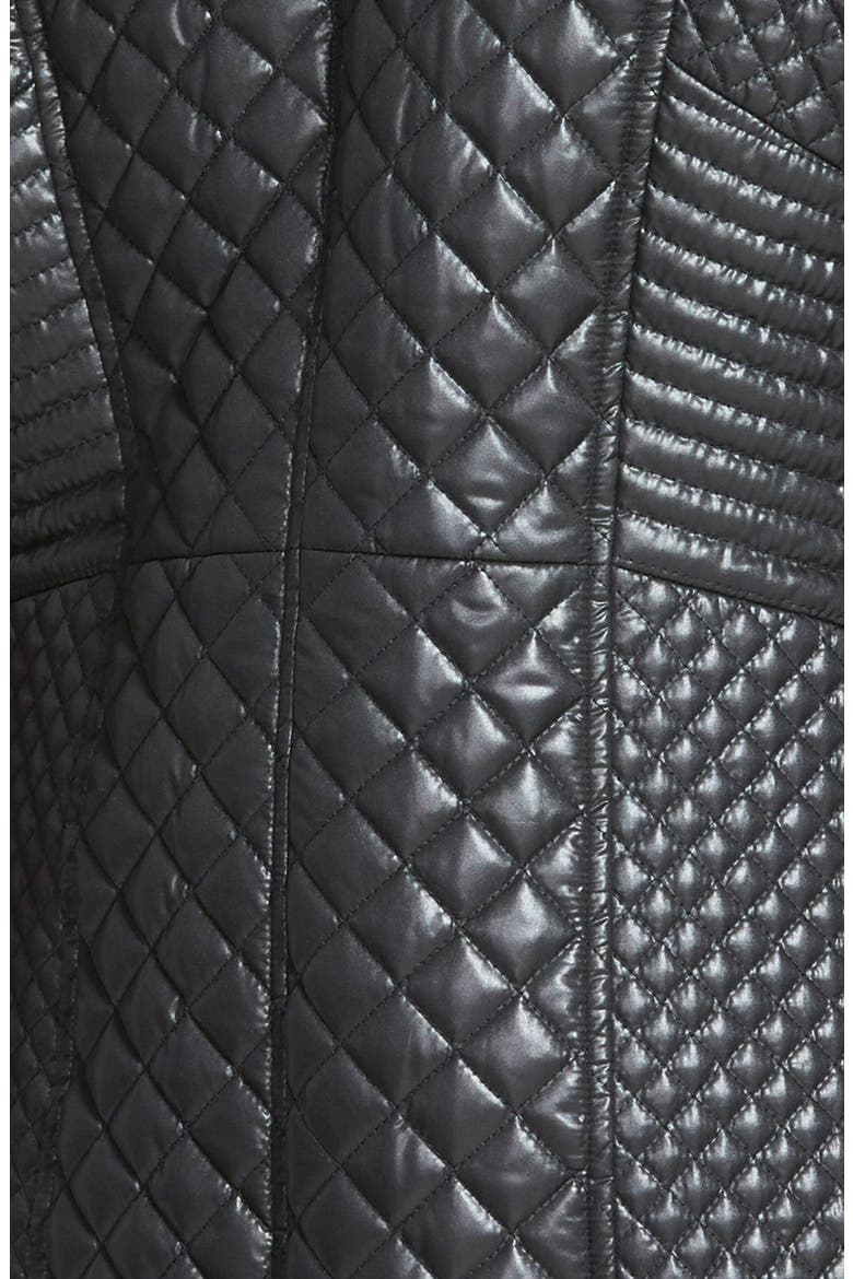 Hooded Front Zip Quilted Coat, Alternate, color, BLACK