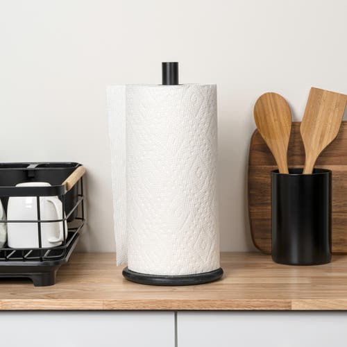 Happimess Avery Modern Classic Metal With Non Slip Weighted Marble Base Paper Towel Holder