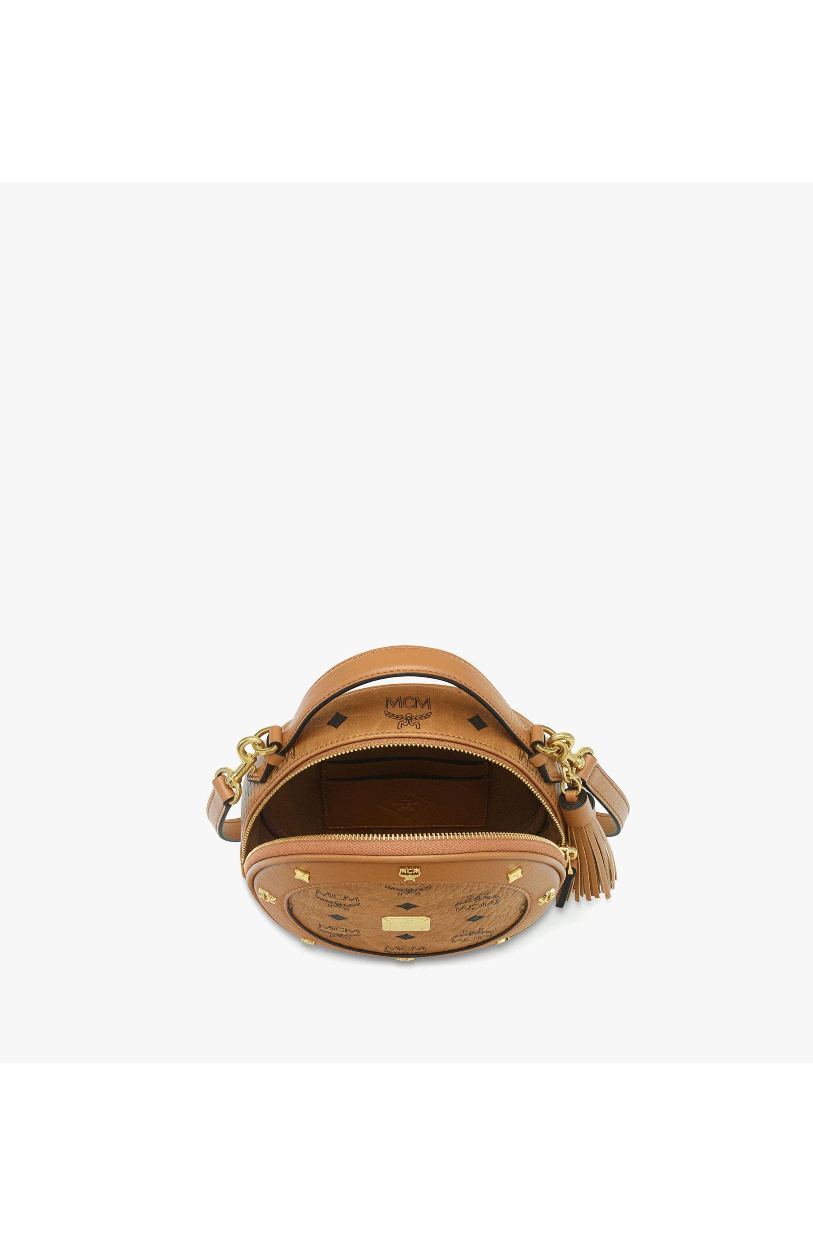Small Pina Tambourine Bag in Visetos, Alternate, color, Cognac