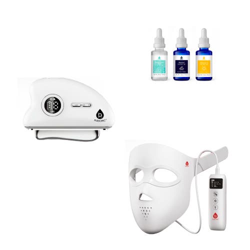 Pursonic Ultimate Skincare System 3d Led Face Mask, 7-in-1 Facial Device & Serum Trio In White
