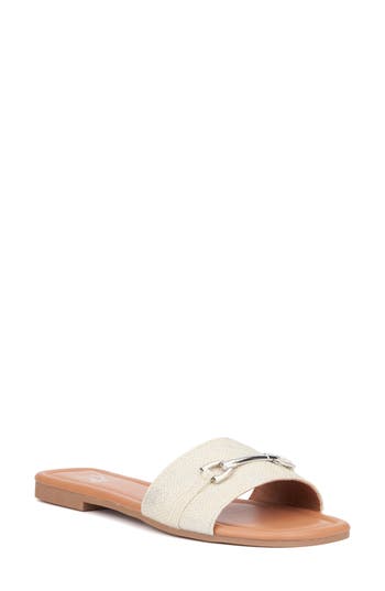 New York And Company Naia Slide Sandal In Silver Linen