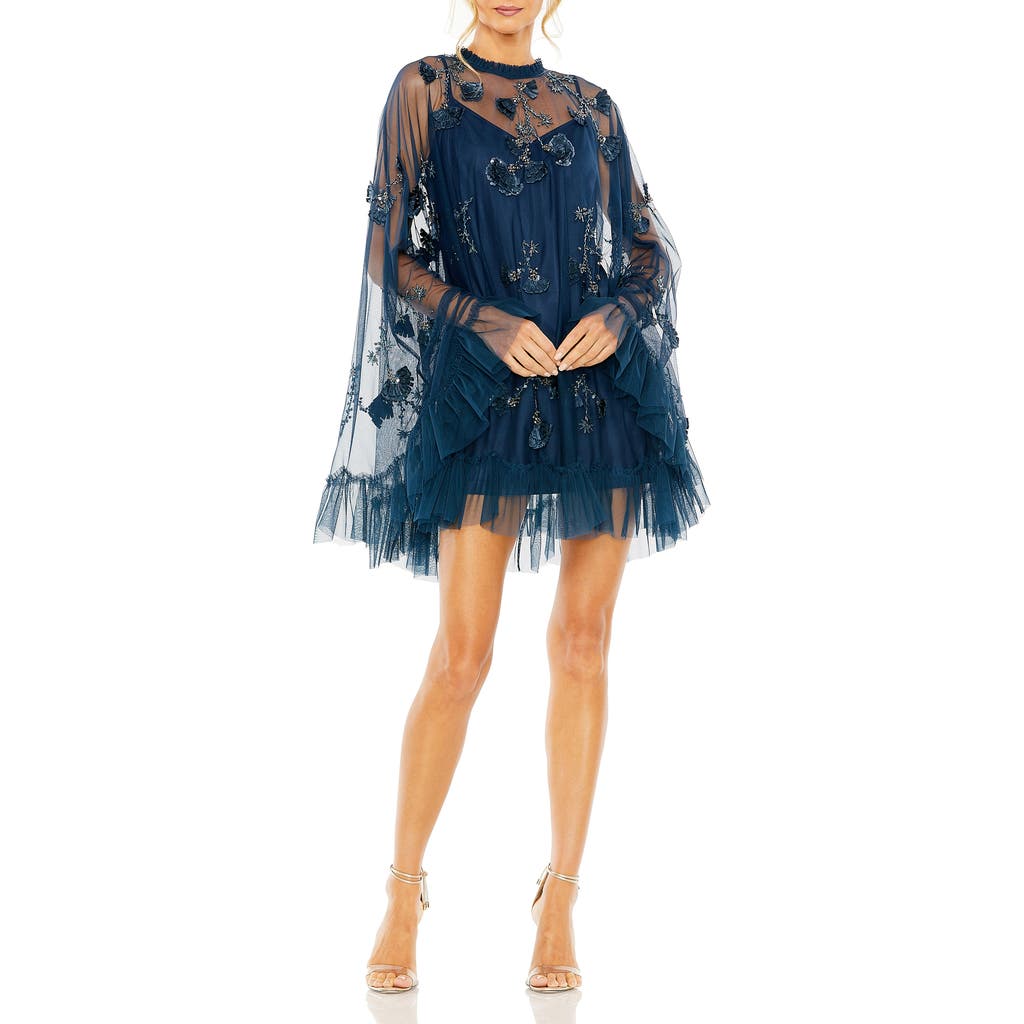 Mac Duggal Embellished Long Flare Sleeve Trapeze Mini Dress In Twilight