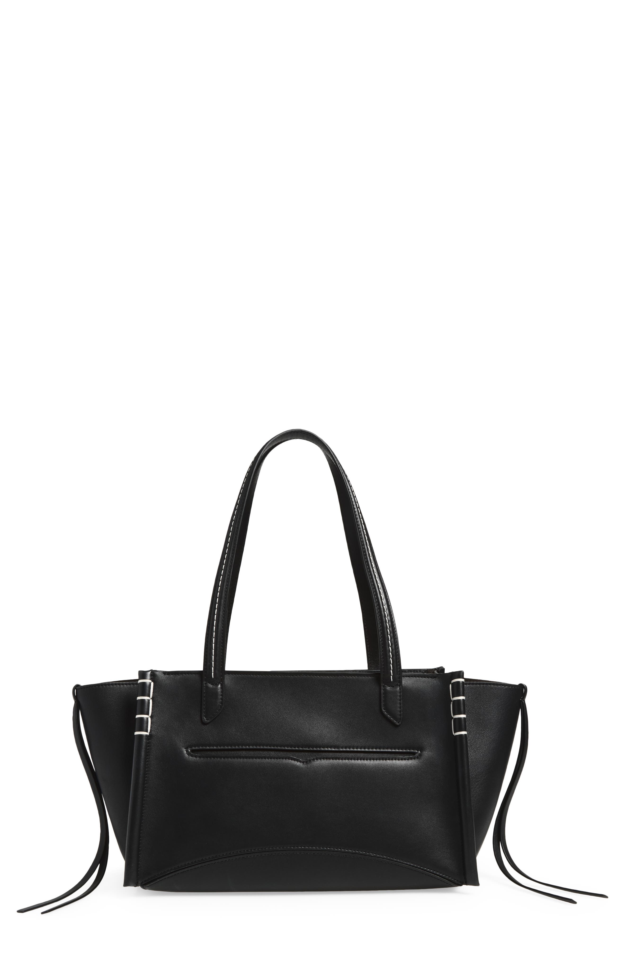 Elongated Loafer Cabas Leather Tote, Main, color, BLACK 999