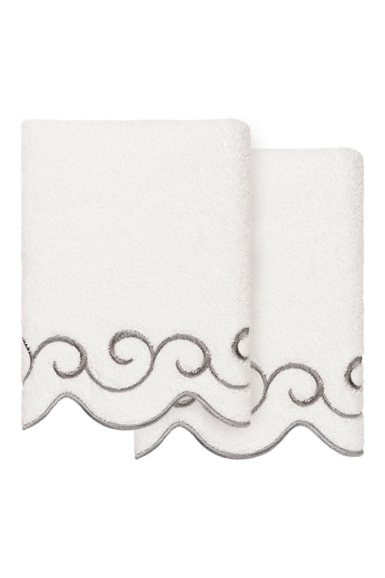 Simplicity Scallop 2-Piece Hand Towel Set, Main, color, WHITE/ GRAY