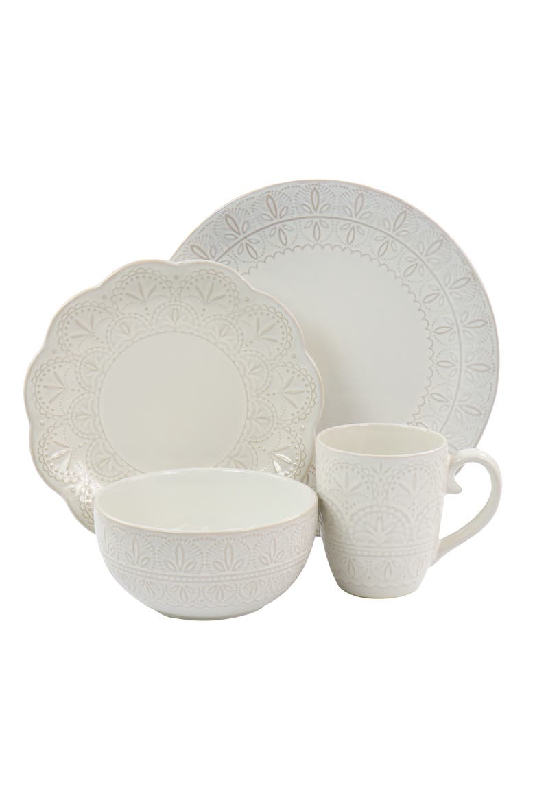 White Lace 16 Piece Stoneware Dinnerware Set, Alternate, color, White