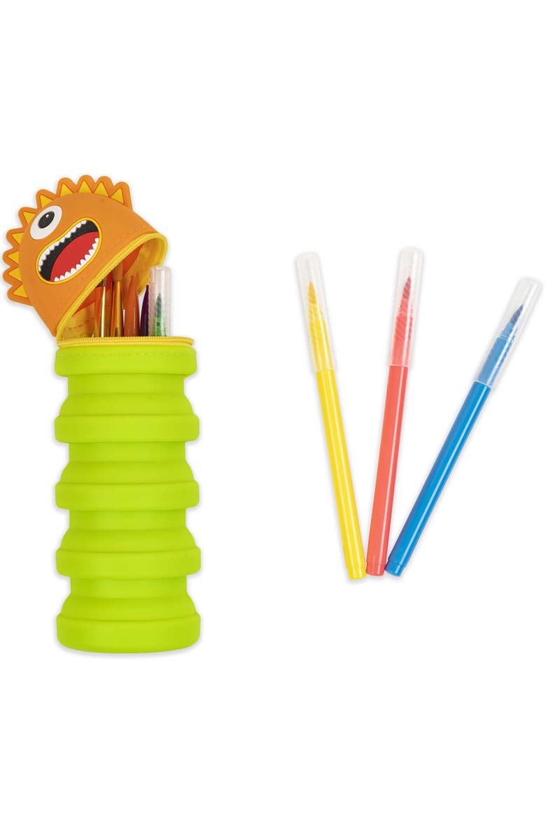 Retractable Pencil Case, Orange Monster Character, Alternate, color, Multicolored