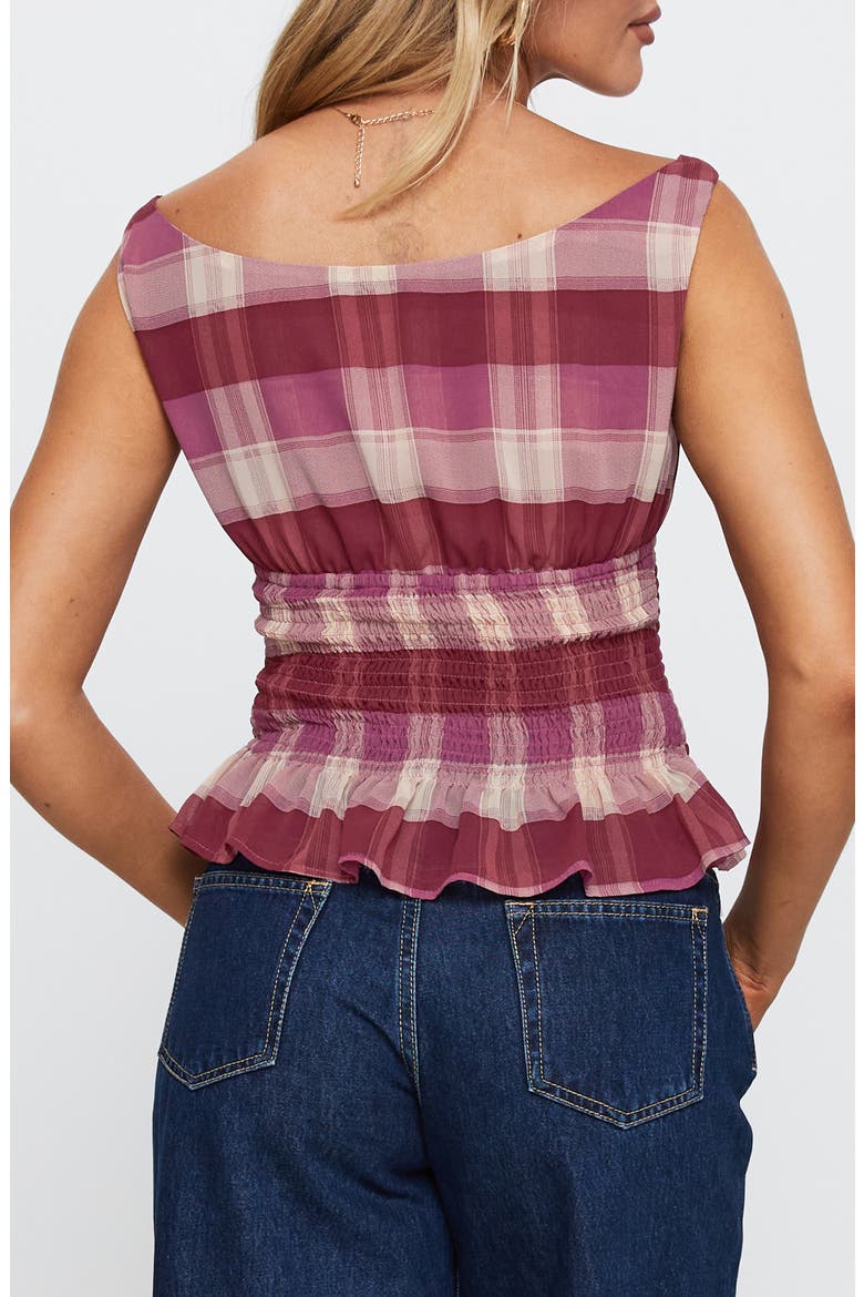 Honey Plaid Smocked Waist Peplum Top, Alternate, color, PINK CHECK
