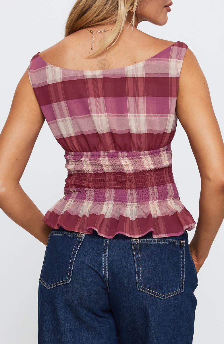 Princess Polly Honey Plaid Smocked Waist Peplum Top, Alternate, color, Pink Check