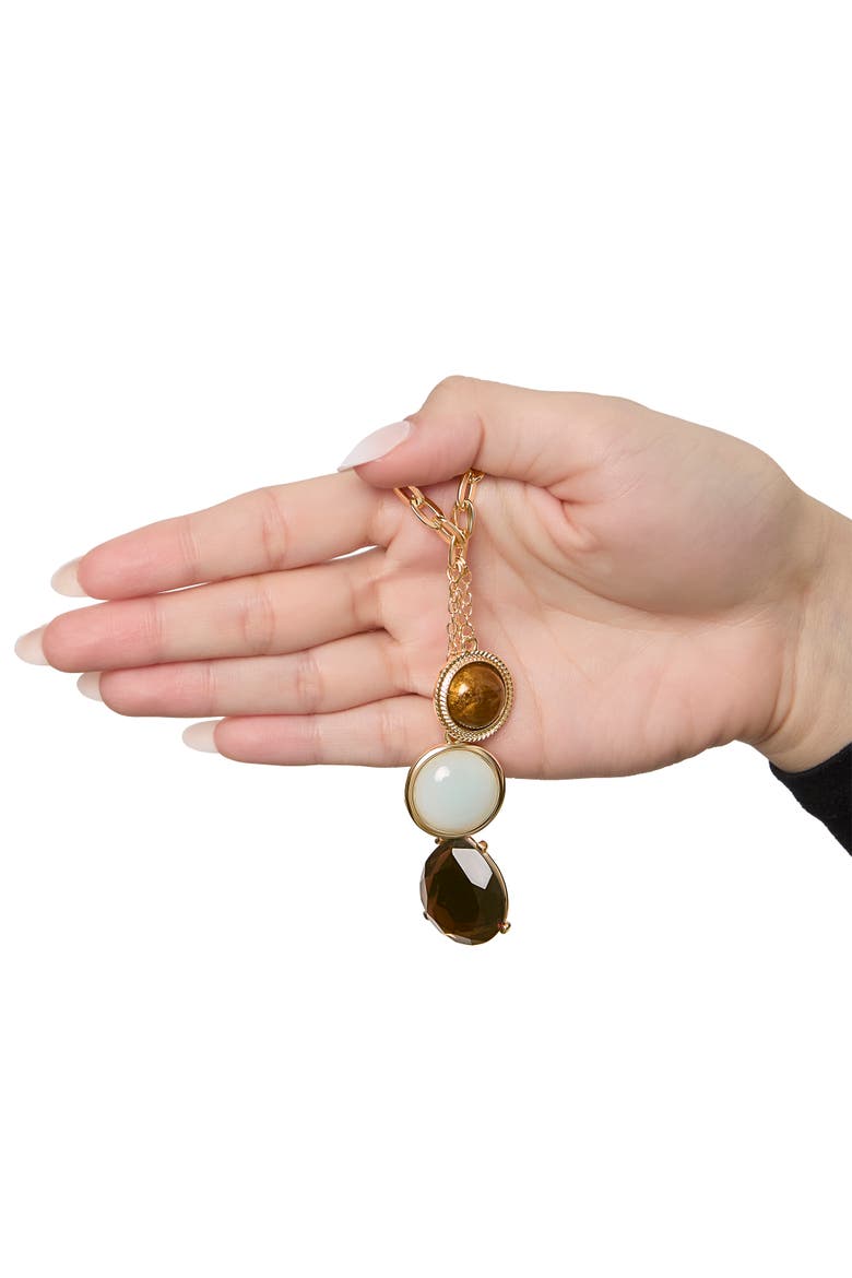 Resin Stone Dangle Pendant Necklace for Women, 18"+3" Gold-Tone Statement Necklace, Alternate, color, Gold tone