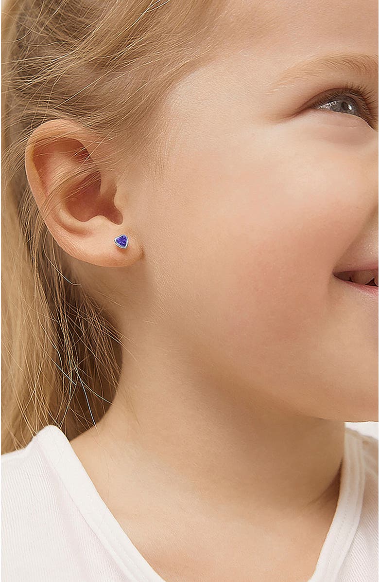 In Season Jewelry 14k Heart Bezel Cubic Zirconia Earrings, Alternate, color, Purple