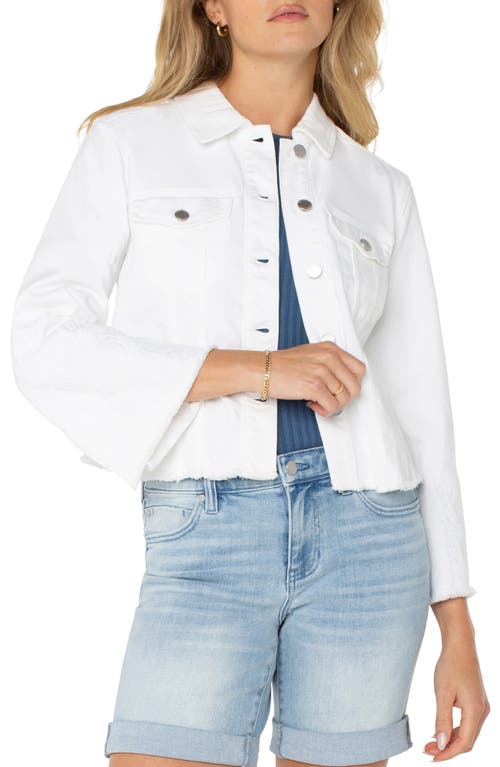 Liverpool Los Angeles Wide Sleeve Fray Hem Denim Trucker Jacket In Bright White Paisley