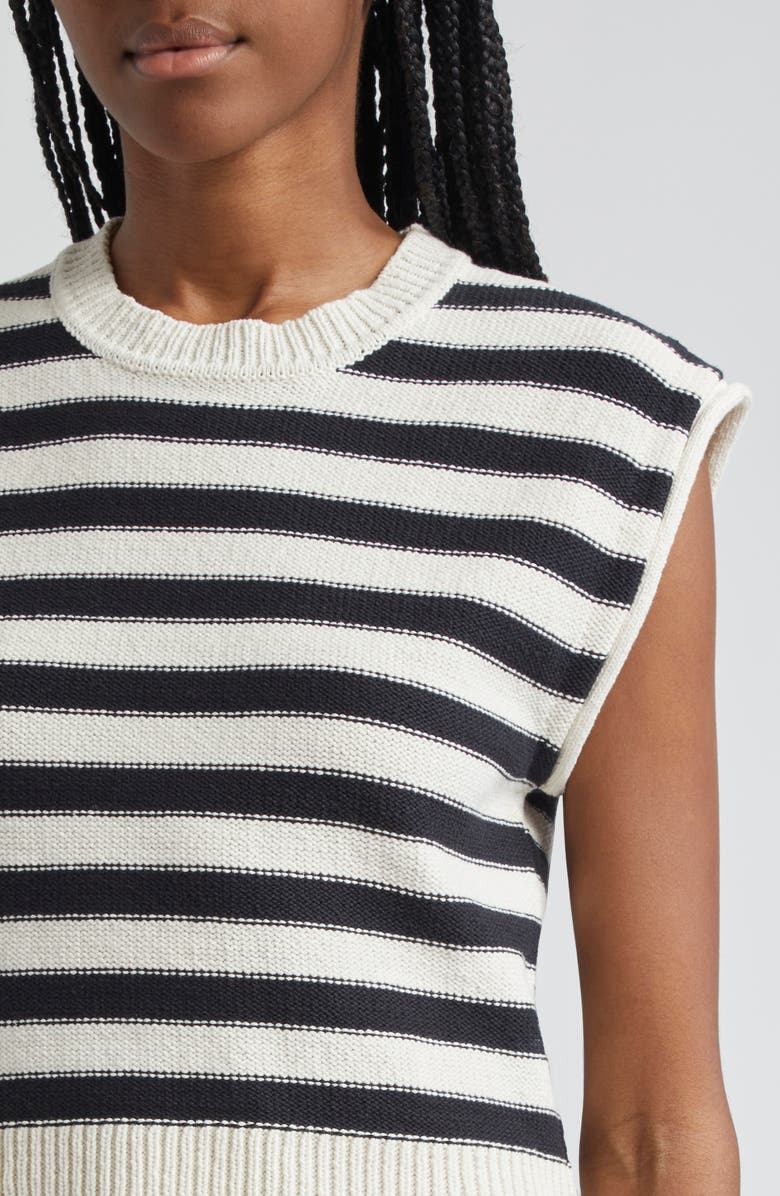 Veronica Beard Vera Stripe Sleeveless Roll Shoulder Cotton Sweater, Alternate, color,