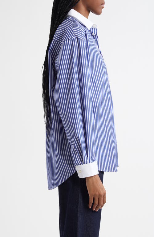 Sporty And Rich Sporty & Rich Carlyle Script Oversize Button-up Shirt In Blue