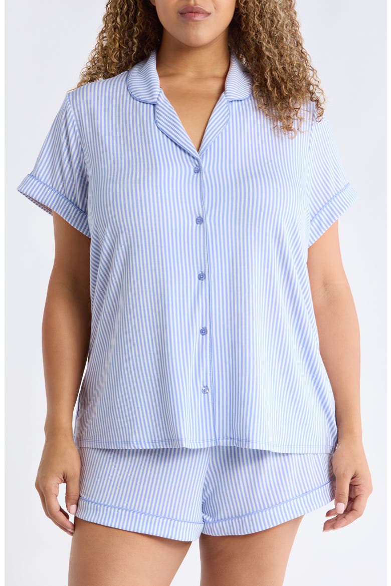 Moonlight Eco Short Pajamas, Main, color, BLUE - IVORY SKINNY STRIPE
