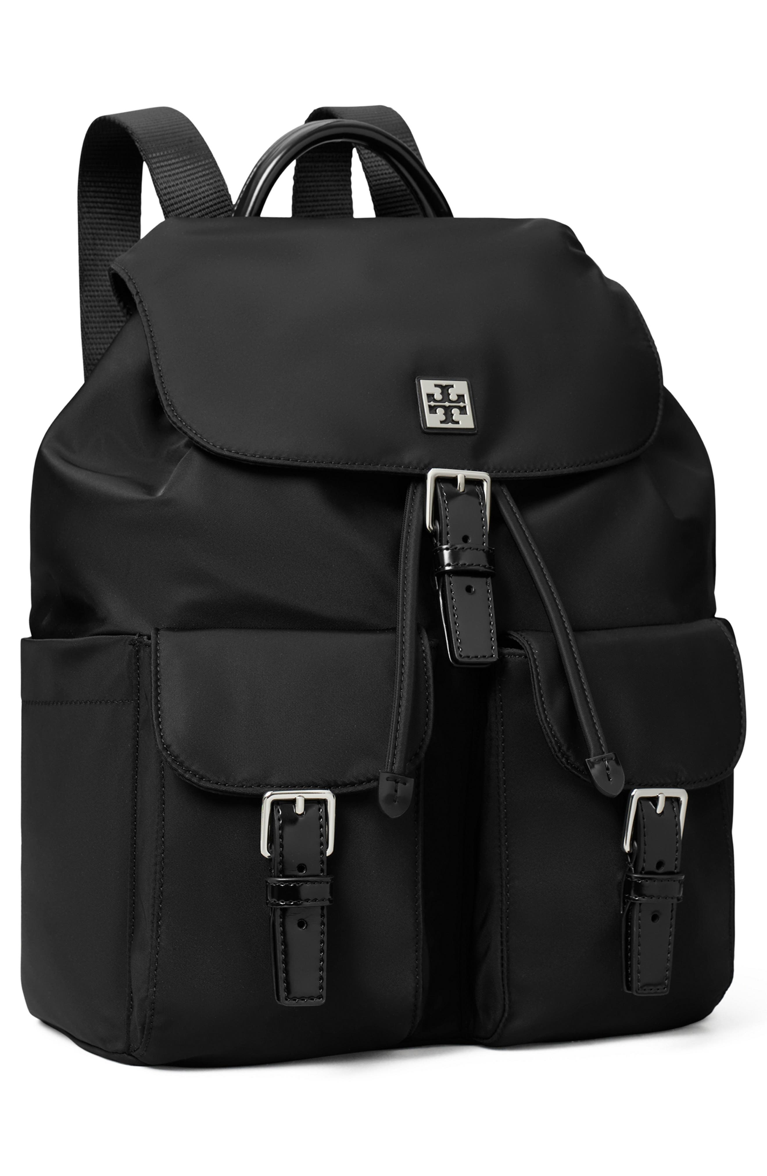 Tory Burch Virgina Nylon Backpack, Alternate, color, Black