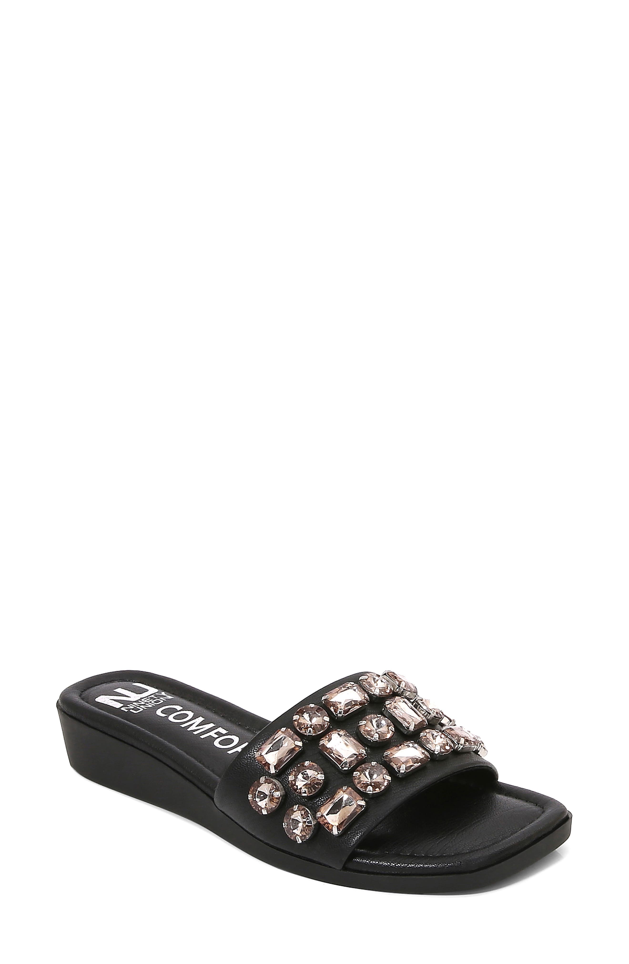 Seasidenr Crystal Embellished Wedge Slide Sandal, Main, color, BLACK