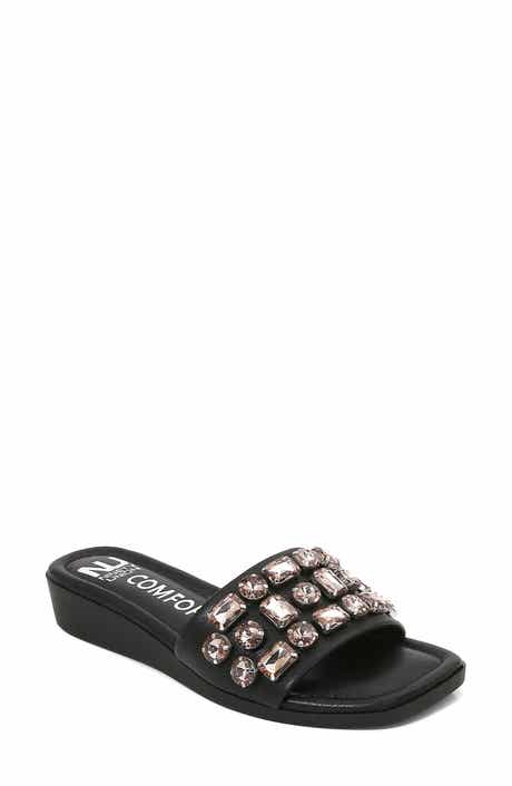 Seasidenr Crystal Embellished Wedge Slide Sandal