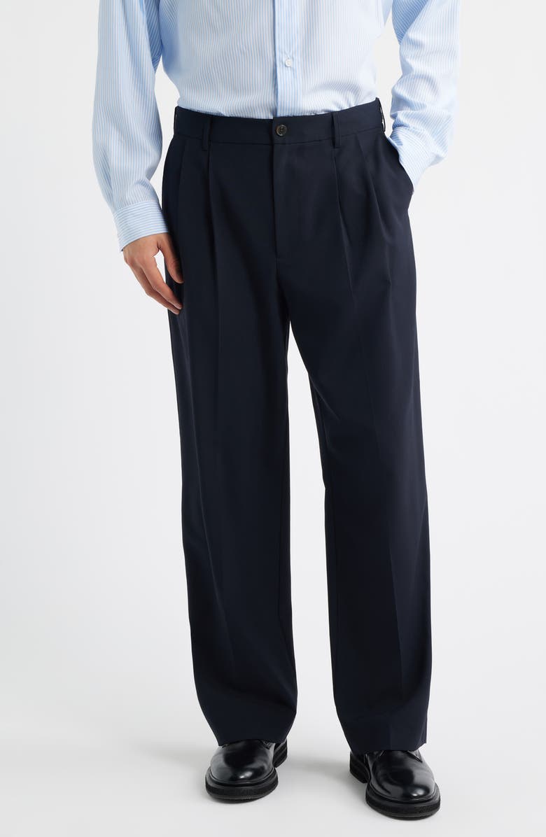 FRAME Pleated Wool Wide Leg Pants, Main, color, Dark Navy