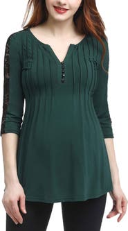 Kimi & Kai Lucy Lace Accent Pleated Maternity Top