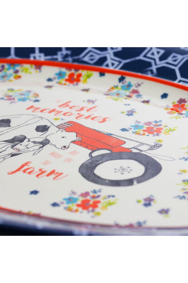 18.5 Inch Oval Ceramic Serving Platter in Floral Farm, Alternate, color, Red