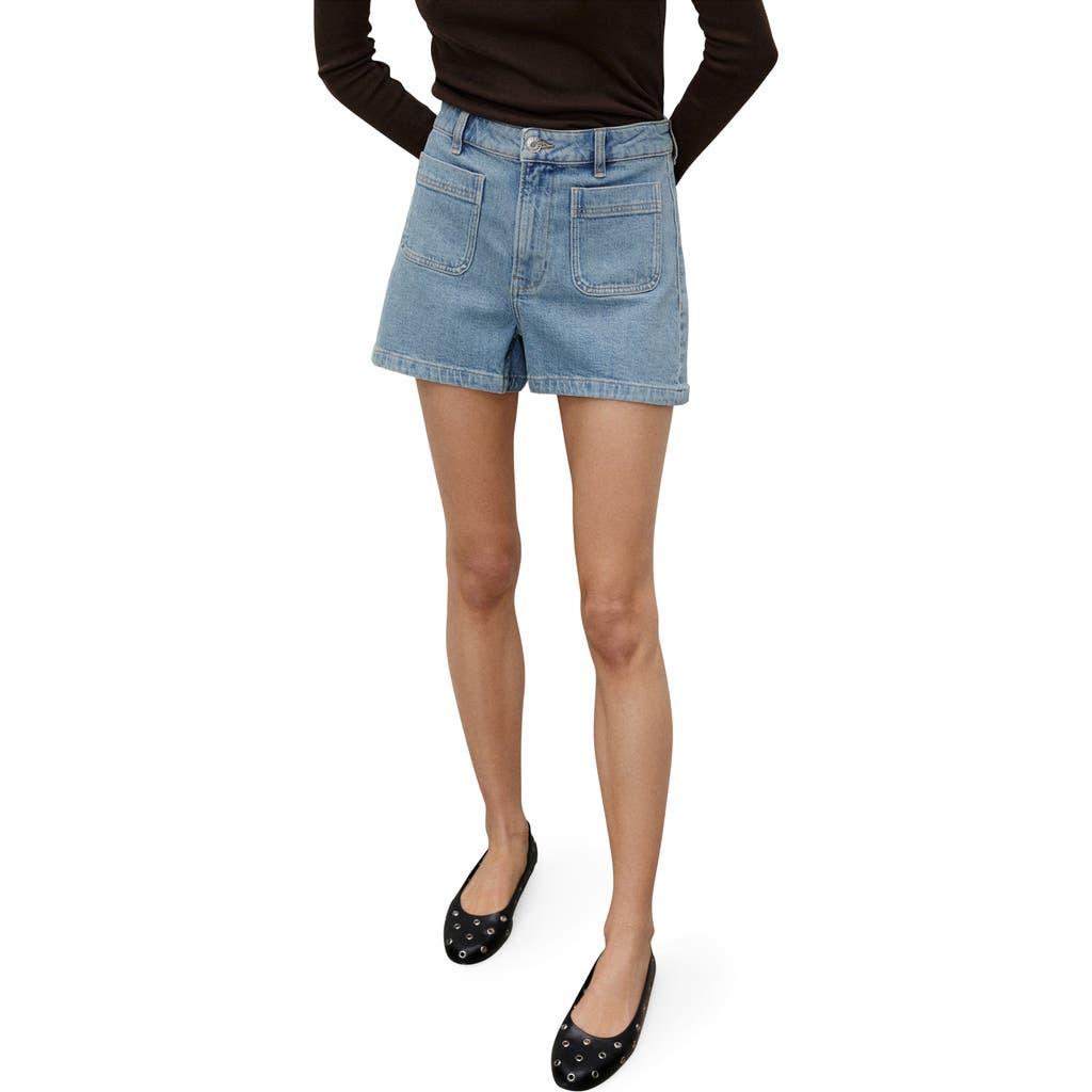Mango Patch Pocket Denim Shorts In Blue