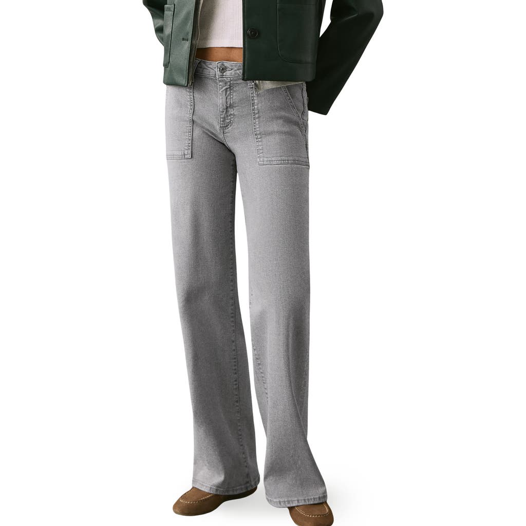 Mango Teen Star Embroidered Straight Leg Jeans In Gray